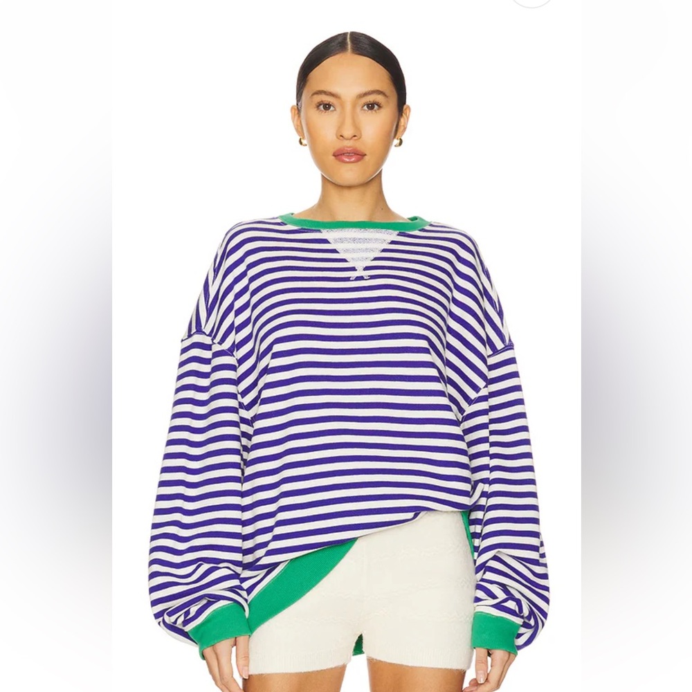 We The Free Green and Blue Striped Crew